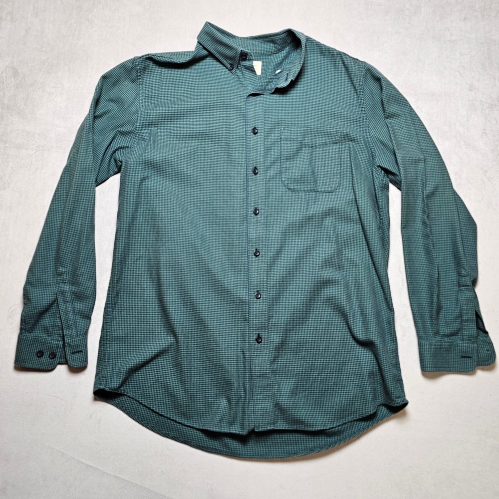 LL Bean Mens Green Micro Houndstooth‎ Long Sleeve Button Down Shirt Large Tall